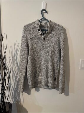 Roots Men's Marled V-Neck Button Sweater - Gray
